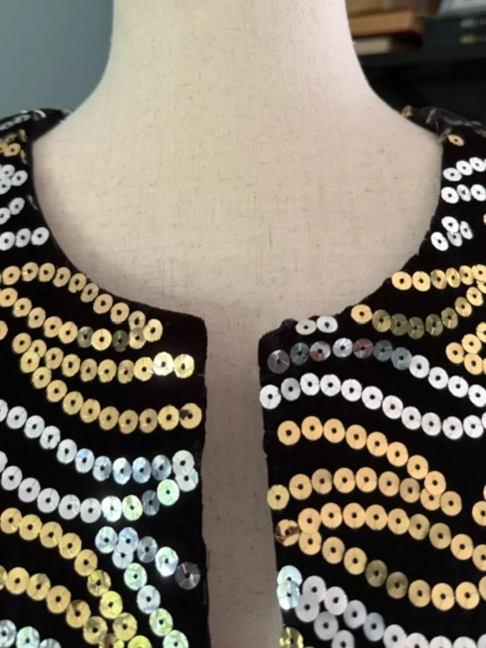 Rothschild For Lilli Ann Night Life Silver Gold Sequin Black Velvet Jacket SZ 10 - Picture 4 of 13